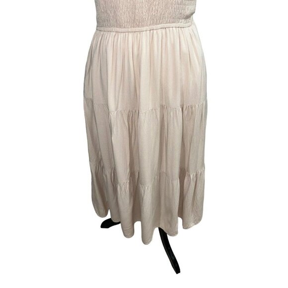 Zesica Women's S Small Peasant Midi Dress Smocked Cap Sleeves Boho Beige - Picture 3 of 8